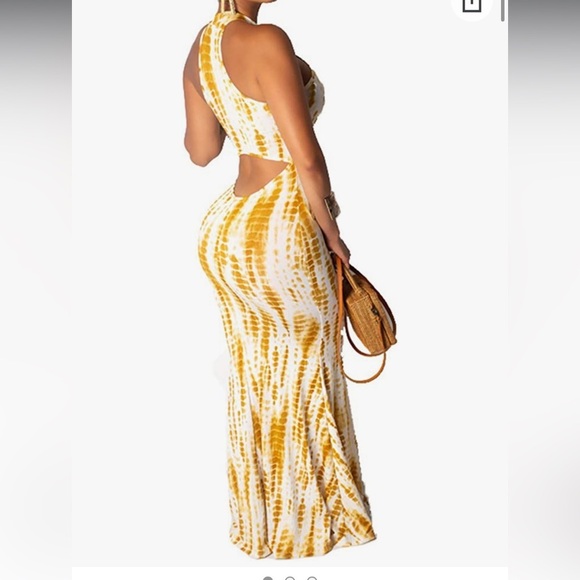 Dresses & Skirts - Vibrant Halter Neck Tie Dye Bodycon Maxi Dress with Back Cut-Out